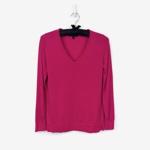 Banana Republic Washable Merino Wool V-Neck Sweater Size M Raspberry Sorbet Pink